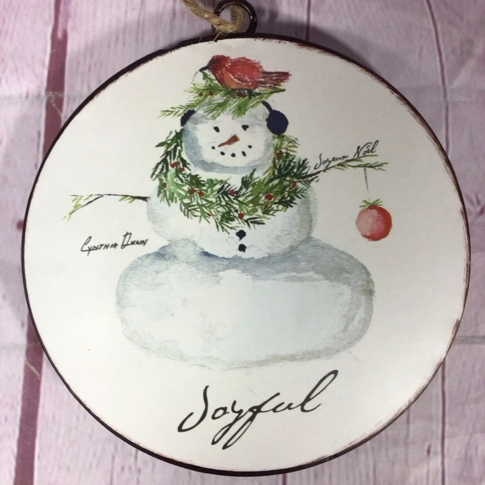 Joyful Noël Snowman Holiday Ornament by Cynthia Dunn